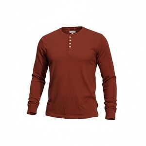 TECOVAS Mens Long Sleeve Henley Shirt Red Cotton Size L Western Casual‎